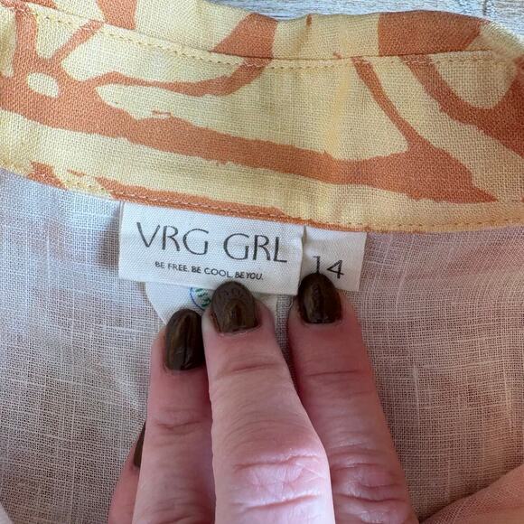 VRG GRL Azzurro Linen Button Front Mini Dress Orange/Yellow Size US10 - Picture 2 of 4